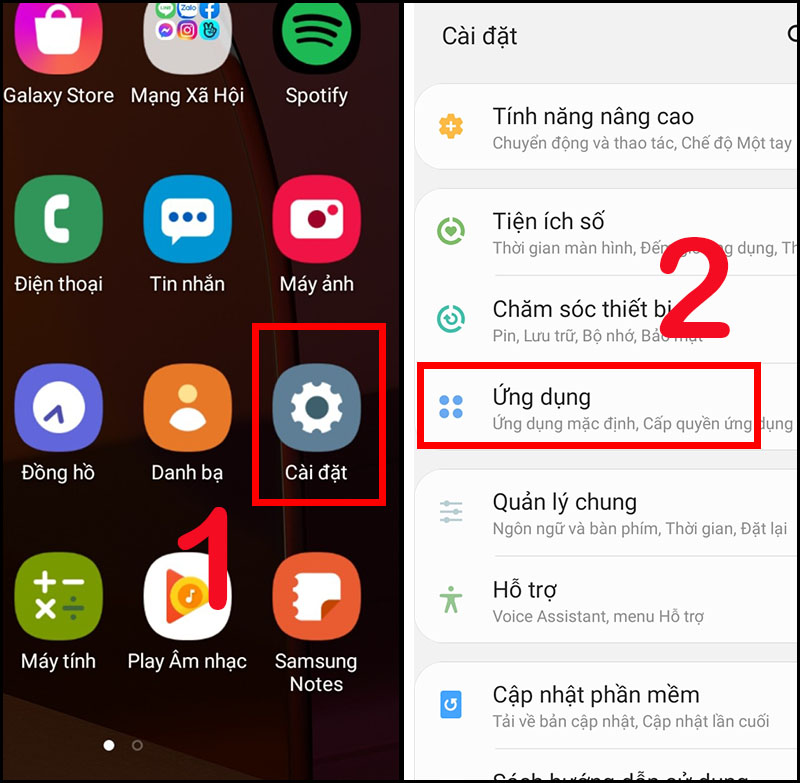 Chọn Cài đặt và Ứng dụng